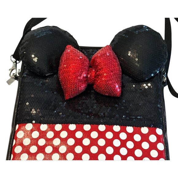 Disney Parks Minnie Mouse Sequined Polka Dot Tablet Crossbody Bag Ears - Picture 4 of 8